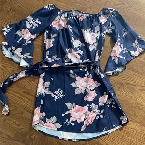 Off the shoulder belted floral dress